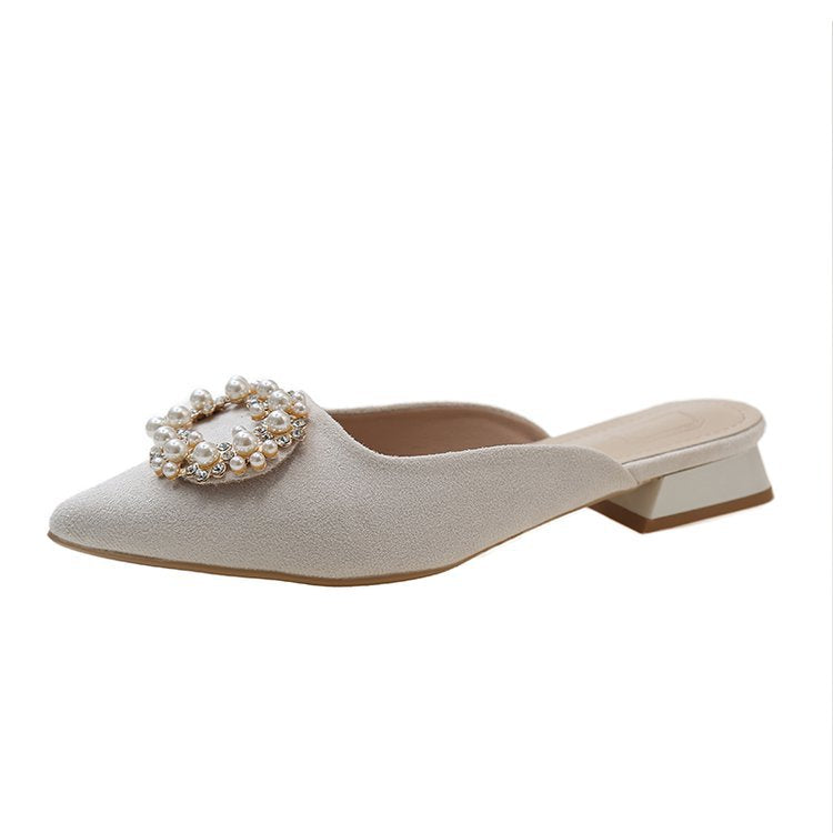Damen elegante Mules mit funkelndem Perlenakzent R&B