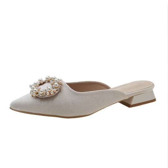 Damen elegante Mules mit funkelndem Perlenakzent R&B