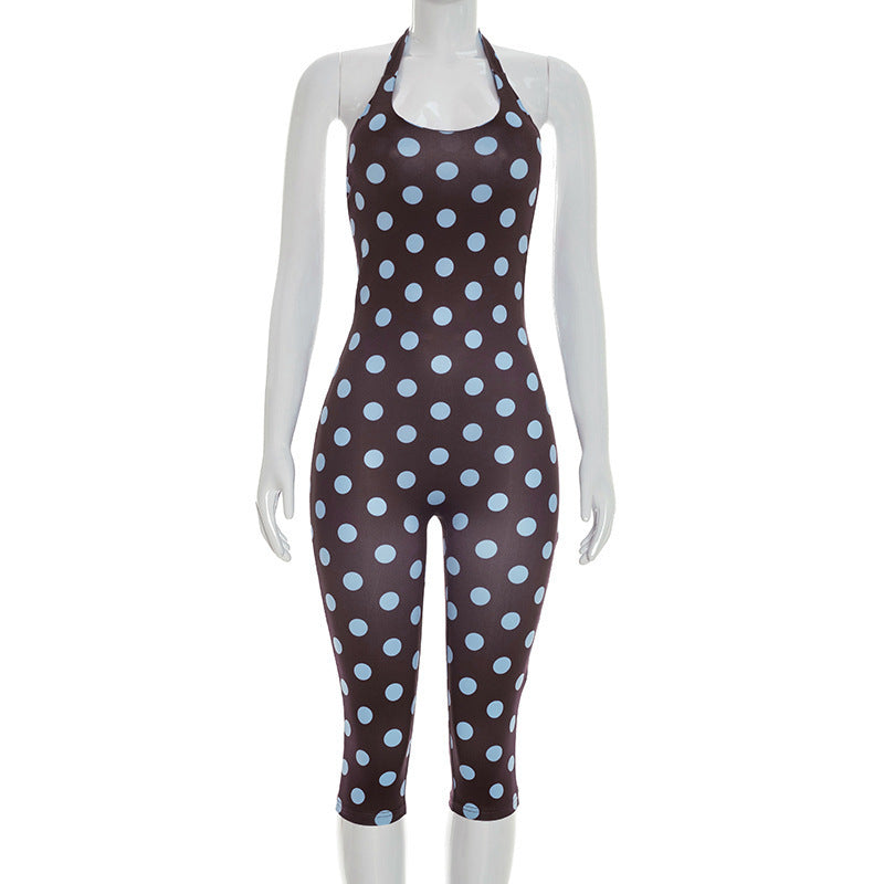 Damen Sportanzug mit Polka-Dots und tiefem V-Ausschnitt R&B