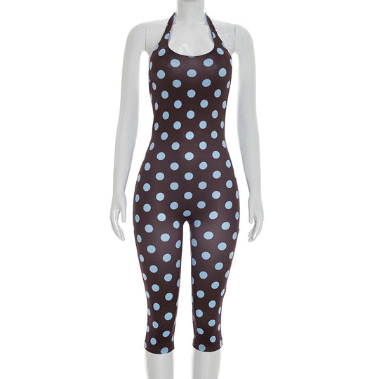 Damen Sportanzug mit Polka-Dots und tiefem V-Ausschnitt R&B