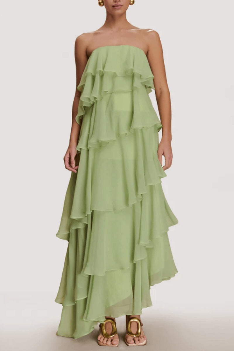 Damen Langes Rüschensommerkleid mit gerafften Details R&B