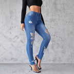 Damen Skinny Jeans mit modischen Ripped-Details und hohem Bund R&B