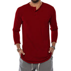 Herren Langarm-Henley-Shirt mit bequemen Knopfdetails und praktischer Brusttasche R&B