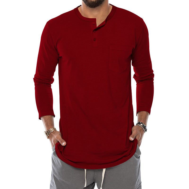 Herren Langarm-Henley-Shirt mit bequemen Knopfdetails und praktischer Brusttasche R&B