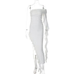 Damen elegantes Wickelkleid mit asymmetrischem Rüschendesign und dekorativem Oberteil R&B