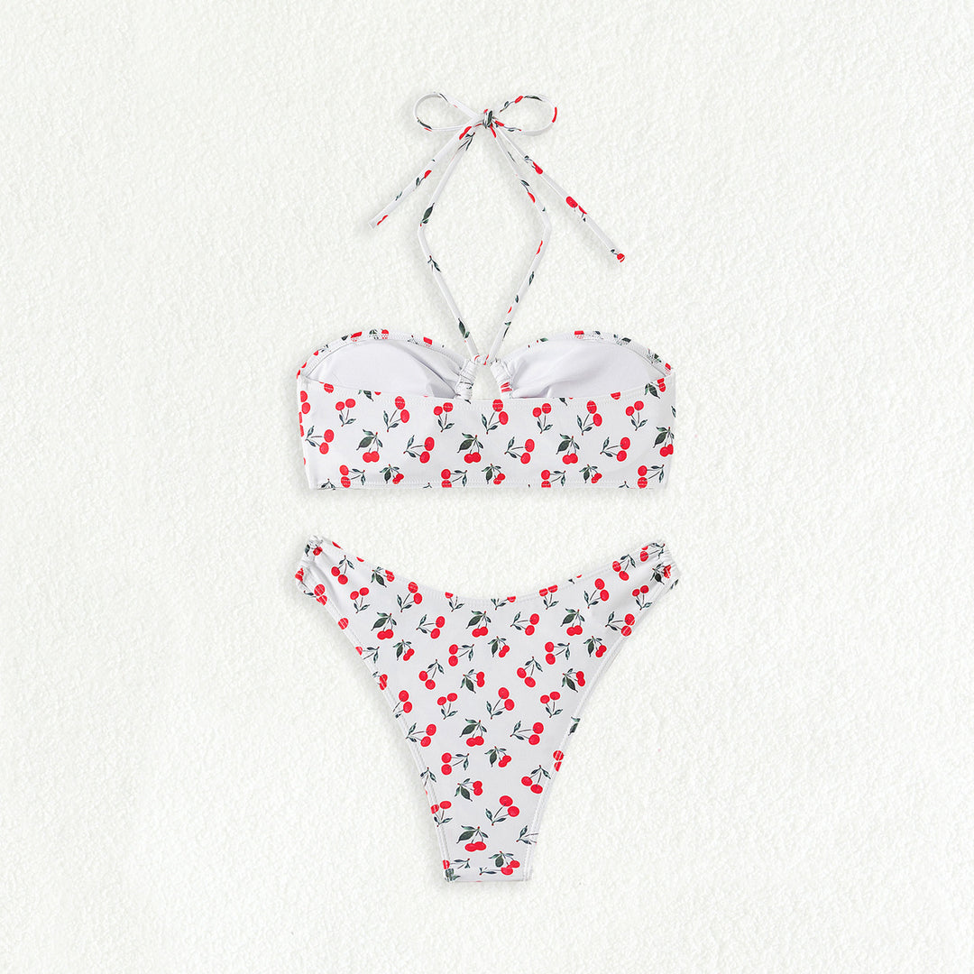Damen Bandeau-Bikini-Set mit verspieltem Kirschmuster R&B