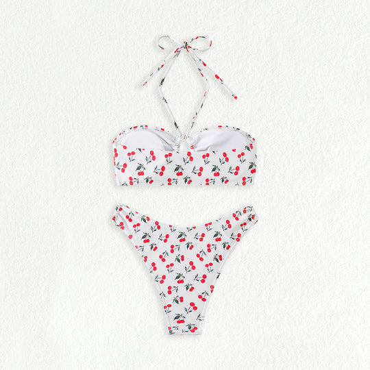 Damen Bandeau-Bikini-Set mit verspieltem Kirschmuster R&B