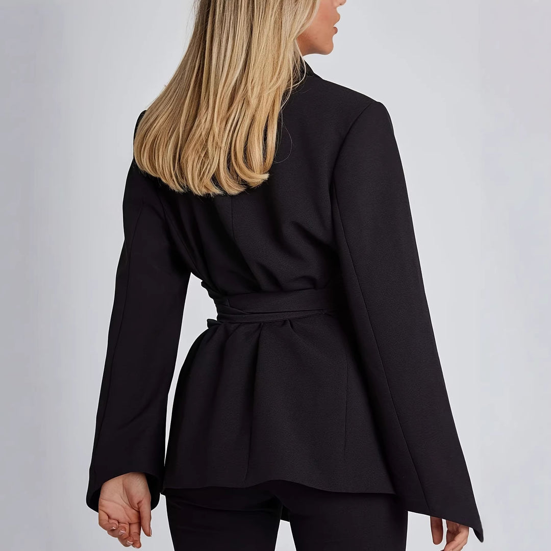 Damen eleganter Blazer mit tailliertem Schnitt und praktischem Gürtel R&B