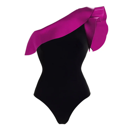 Damen Badeanzug mit asymmetrischem Rüsschendesign R&B