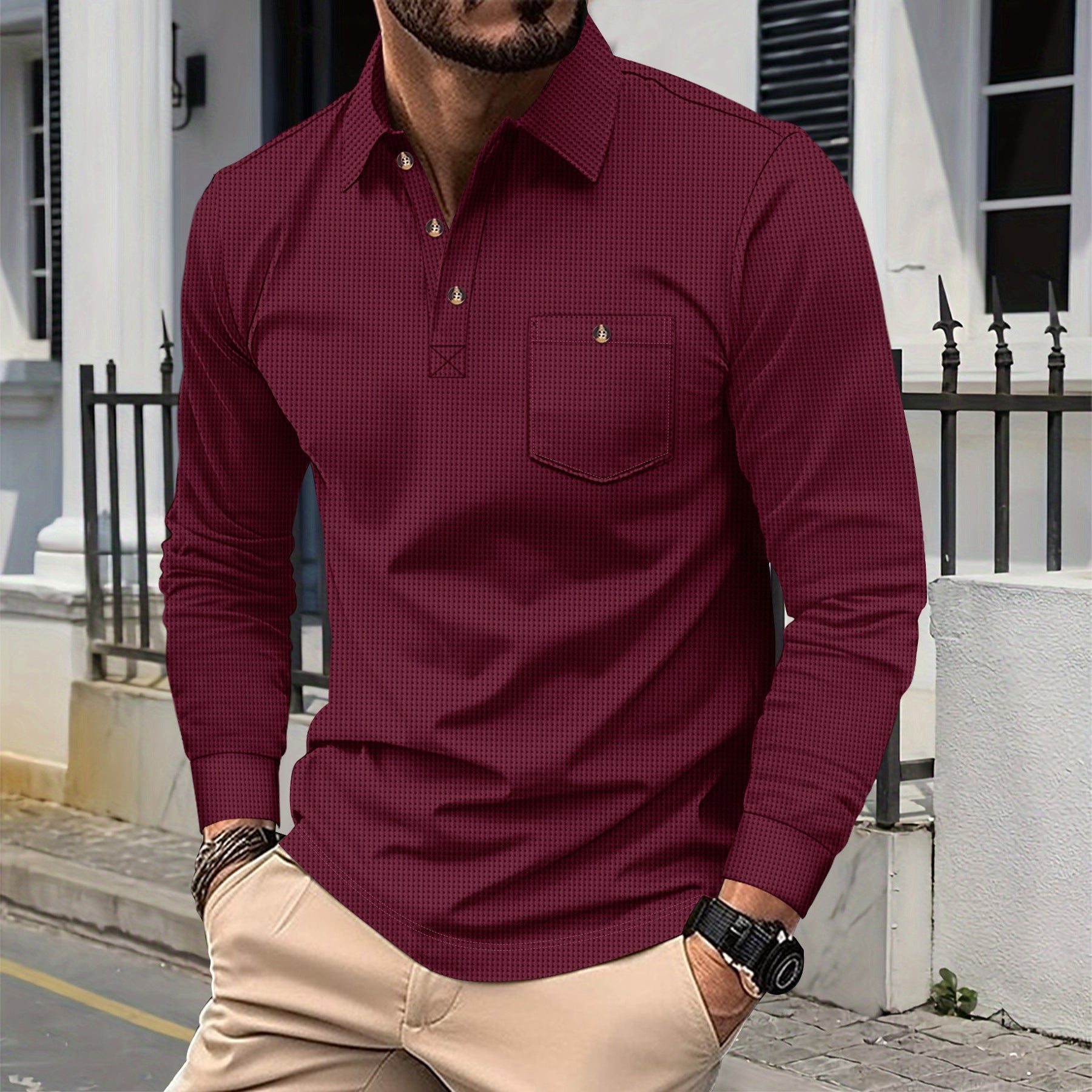 Herren Langarmhemd mit modischem Design und praktischem Brusttaschen R&B