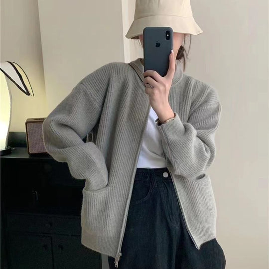 Damen Kuscheliger Strickcardigan mit Reißverschluss und gemütlicher Passform R&B