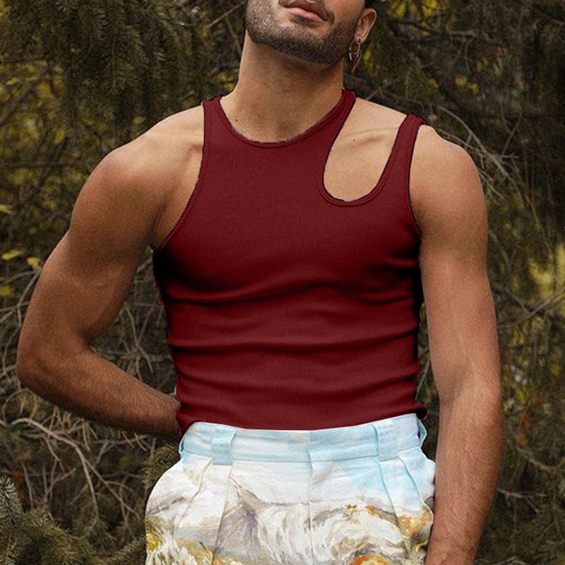 Herren nan körperbetontes Tanktop mit einseitigem Schulterausschnitt und feiner Rippstruktur R&B
