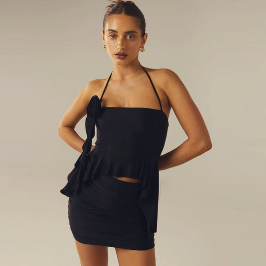 Damen Charmantes Top mit asymmetrischem Schnitt und Blumenakzent R&B
