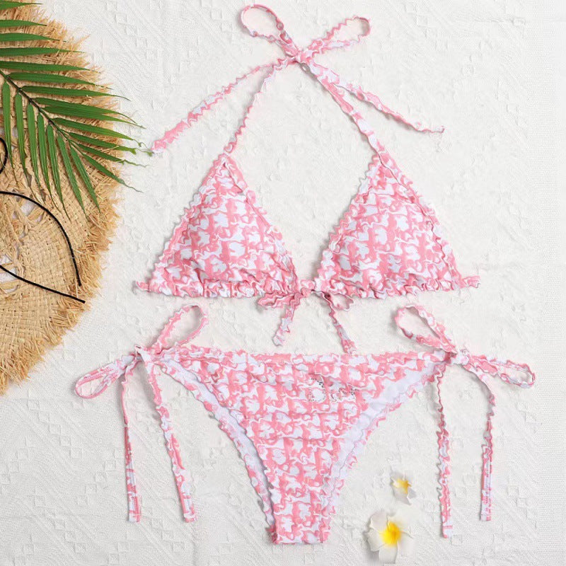 Damen Triangel-Bikini mit floralem Rüschendesign R&B