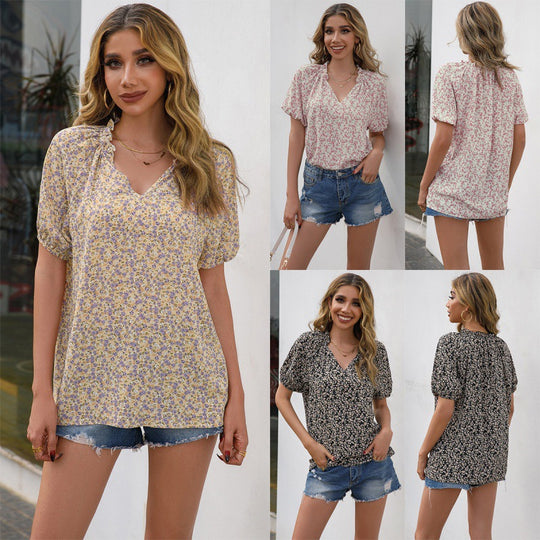 Damen Bluse mit Rüschendetails und floralem Muster R&B