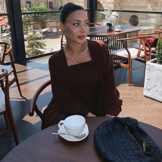 Damen Loungewear-Ensemble mit langem Kimono und schmalem Oberteil R&B