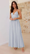 Damen Maxikleid mit schmalen Spaghetti-Trägern und elegantem Wickel-Design R&B