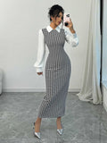 Damen elegantes Midirkleid mit glänzenden Puffärmeln