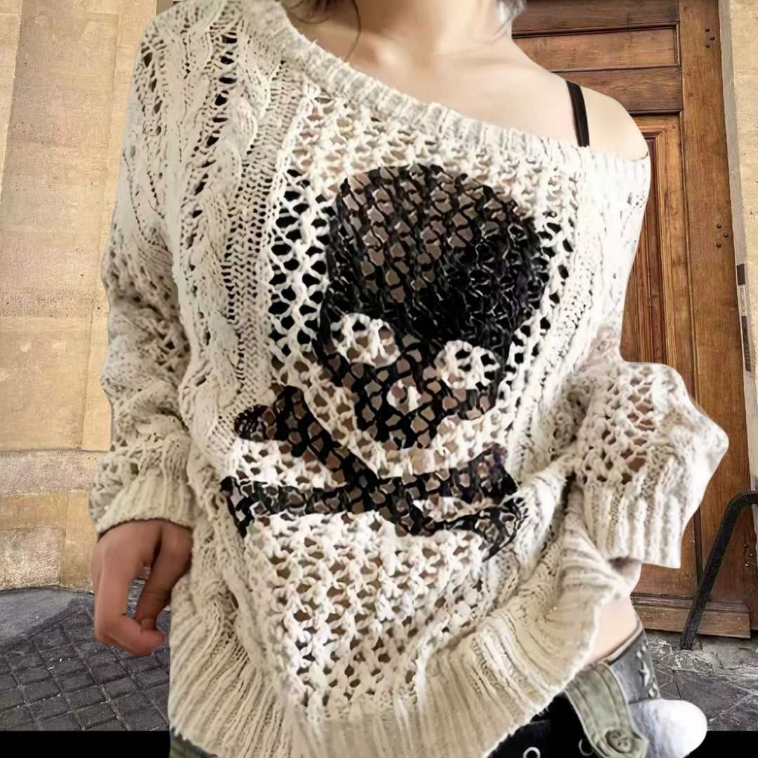 Damen Oversized Strickpullover mit kreativem Lochmuster und Anker-Design R&B