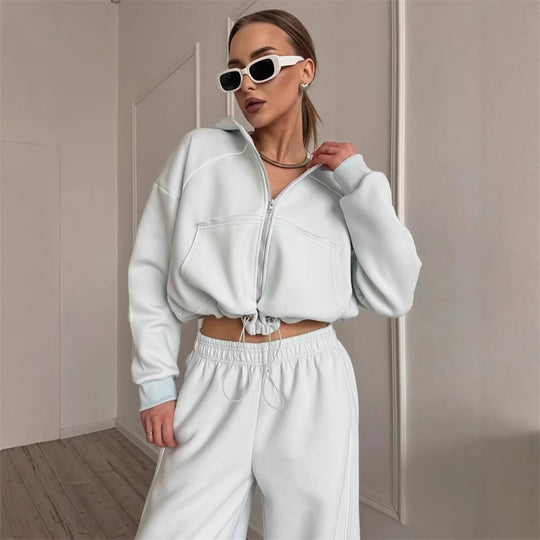Damen sportlicher Kapuzenjacken- und Jogginghosen-Set mit modernem Design und praktischen Taschen R&B