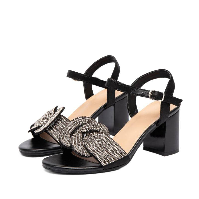 Damen Glamouröse Sandalen mit funkelndem Riemen und elegantem Blockabsatz R&B