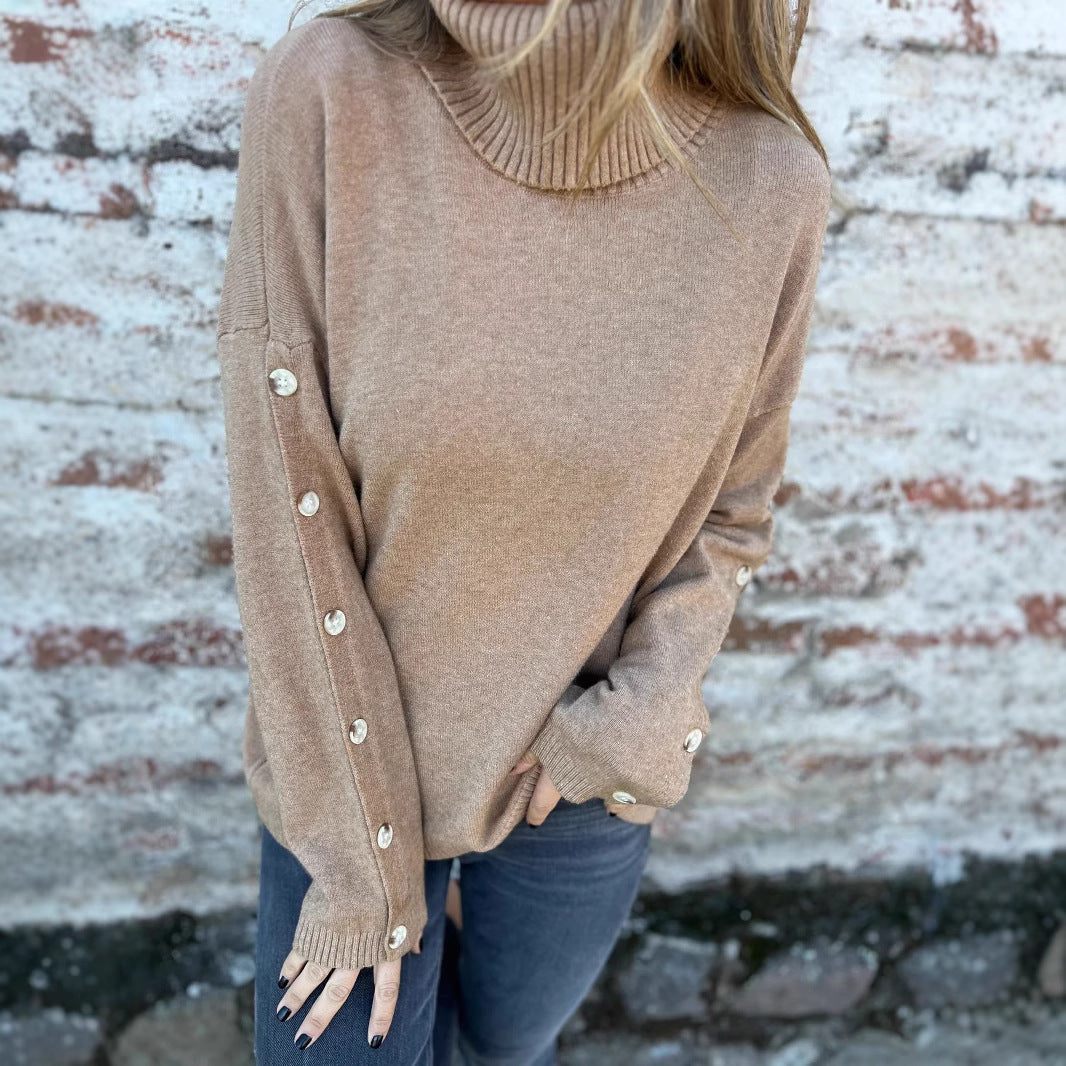 Damen kuscheliger Rollkragenpullover mit dekorativen Knöpfen