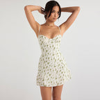 Damen Minikleid mit zarten Blütenmotiven und verstellbaren Spaghettiträgern R&B