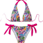 Damen Triangel-Bikini mit modischem Bindand und auffälligem Mustermix