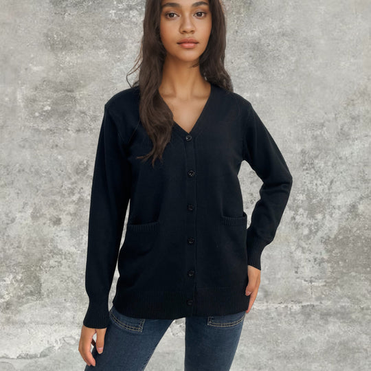 Damen Strickjacke mit Knopfverschluss und praktischen Taschen R&B