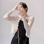 Damen Strickjacke mit Rüschendetails und luftiger Struktur R&B