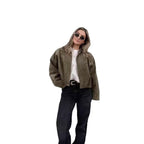 Damen Oversized Freizeitjacke aus hochwertigem Wildlederimitat mit dekorativen Details R&B