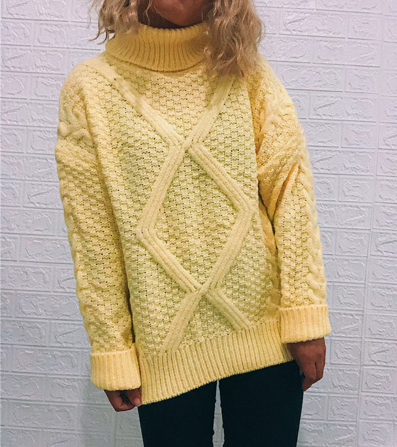 Damen Grobstrickpullover mit modischem Zopfmuster und hohem Kragen R&B