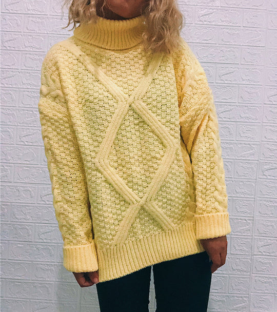 Damen Grobstrickpullover mit modischem Zopfmuster und hohem Kragen R&B