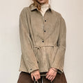 Damen Suede Jacke mit Taillengürtel und feinen Knopfdetails R&B