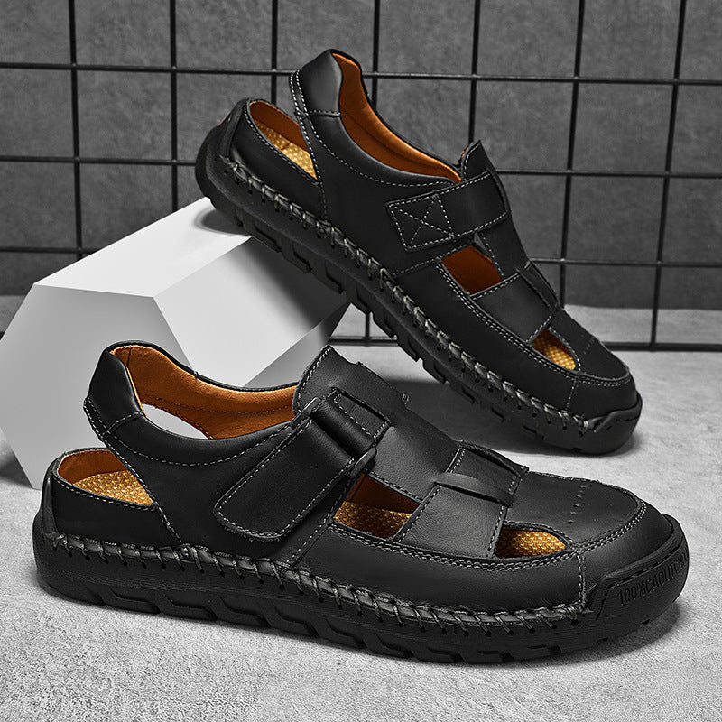 Herren Komfortable Leder-Sandalen mit verstellbaren Klettverschlüssen R&B