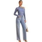 Damen Asymmetrischer Body mit Raffungen und langen Ärmeln R&B