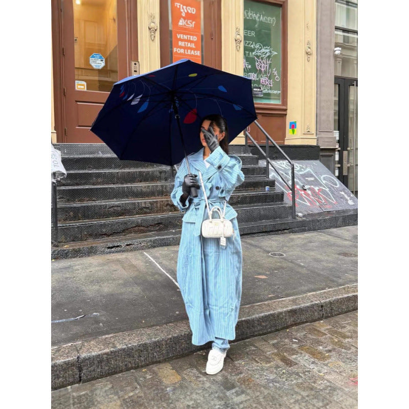Damen Trenchcoat mit gestreiftem Design und Bindegürtel R&B