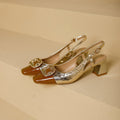 Damen Slingback-Pumps mit glamourösen Schmuckakzenten und komfortablem Blockabsatz
