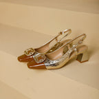 Damen Slingback-Pumps mit glamourösen Schmuckakzenten und komfortablem Blockabsatz