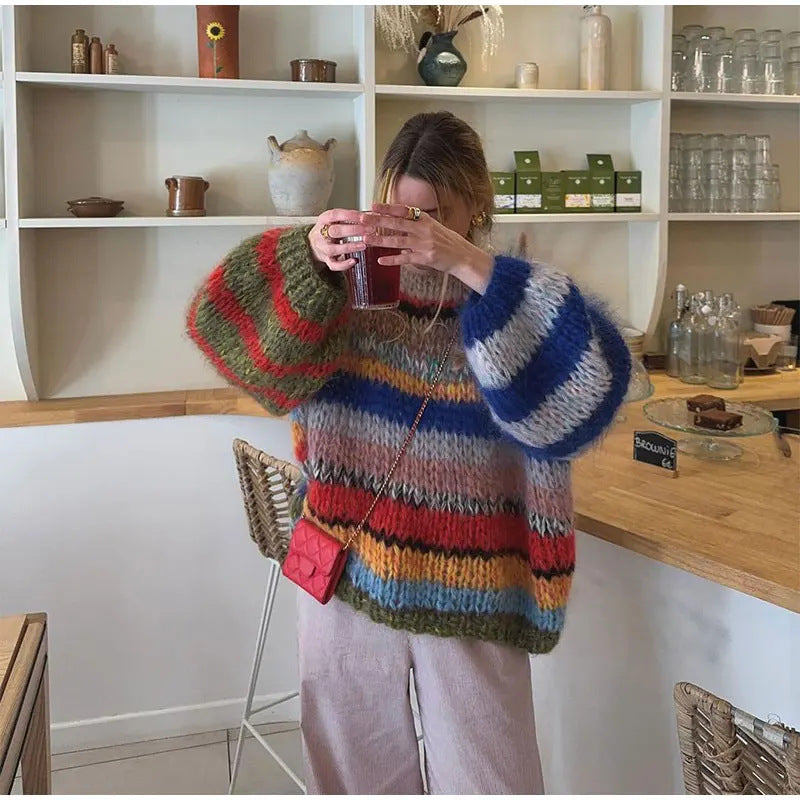 Damen Kuscheliger Strickpullover mit auffälligem Farbdesign R&B