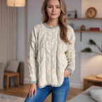 Damen Grobstrickpullover mit einzigartigem Zopfmuster und lässigem Schnitt R&B