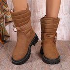 Damen gefütterte Schnürstiefel mit modischem Rüschendesign und rutschfester Sohle R&B