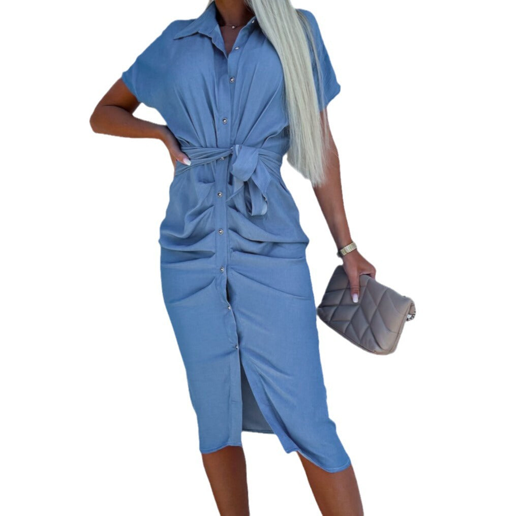 Damen Hemdblusenkleid im trendigen Wickelstil mit Bindegürtel R&B