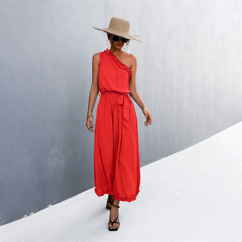 Damen Maxikleid mit schulterfreiem Design und eleganter Rüsche R&B