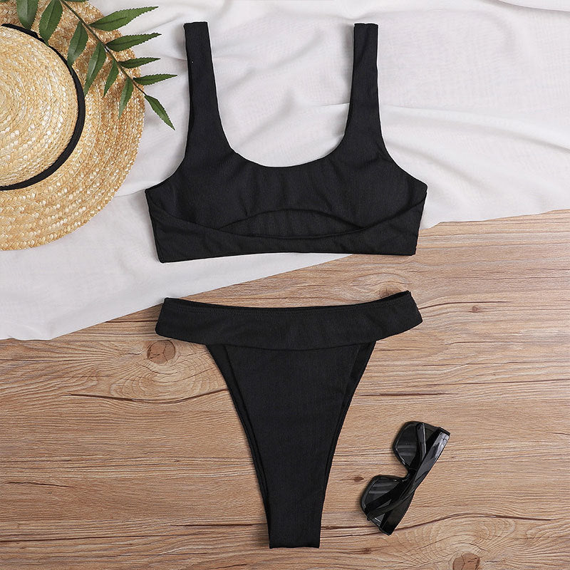 Damen Bikini-Set mit modischem hochgeschnittenem Höschen und figurformendem Oberteil R&B