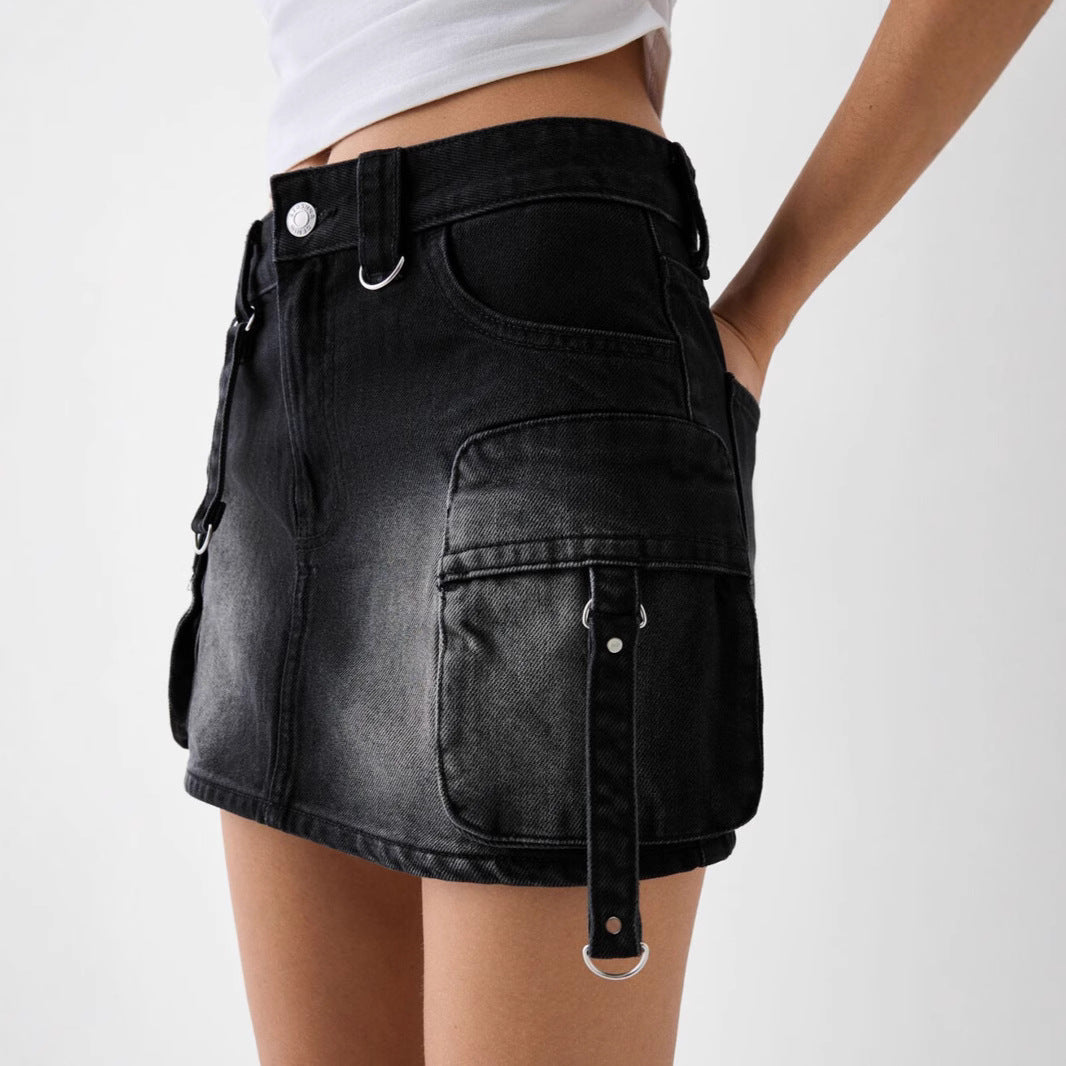 Damen Denim-Cargo-Rock mit praktischen Taschen und lässigem Schnitt R&B