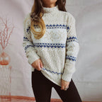 Damen Strickpullover mit geometrischem Muster und hohem Kragen R&B