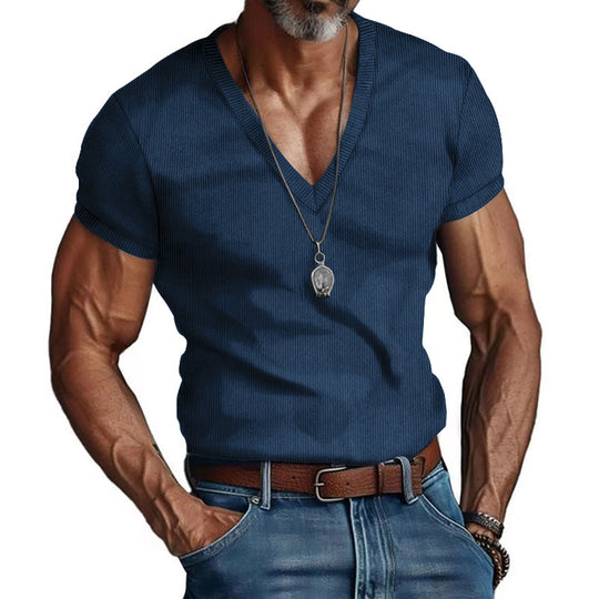 Herren Kurzarm V-Ausschnitt T-Shirt R&B