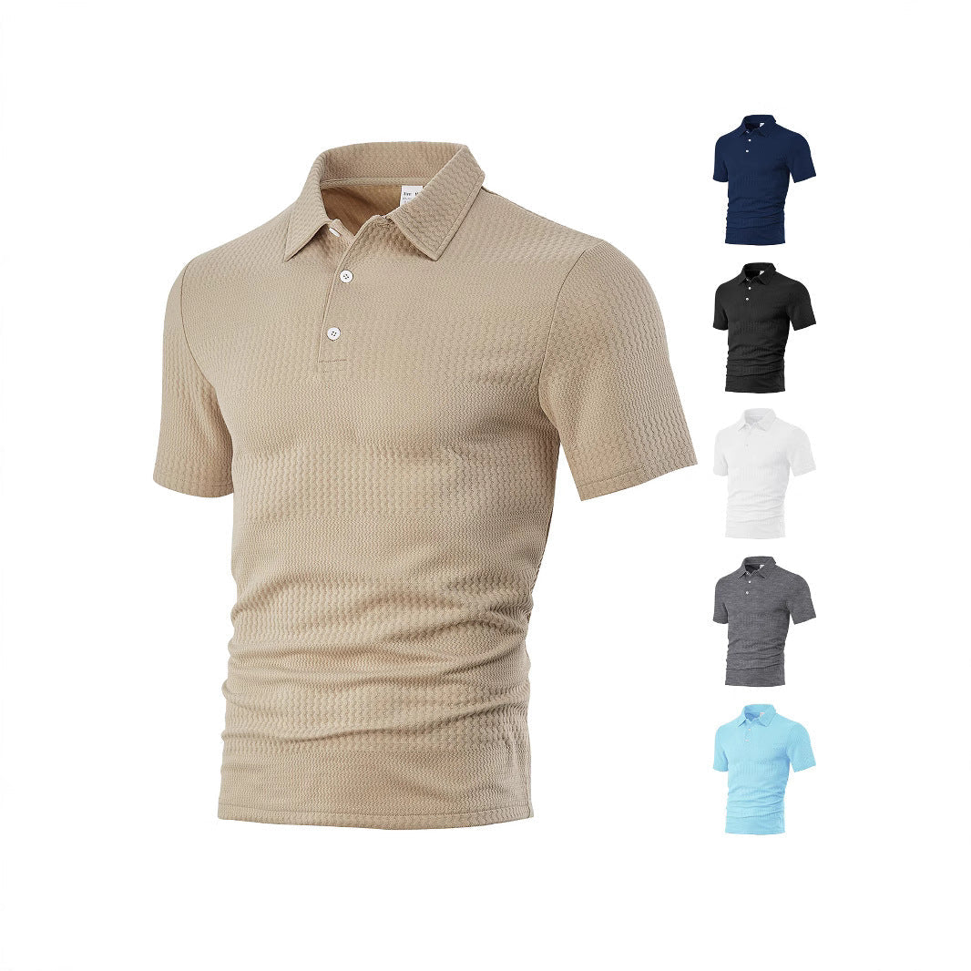 Herren nan körperbetontes Kurzarm-Polo aus elastischem Jacquardstrick mit Hemdkragen R&B