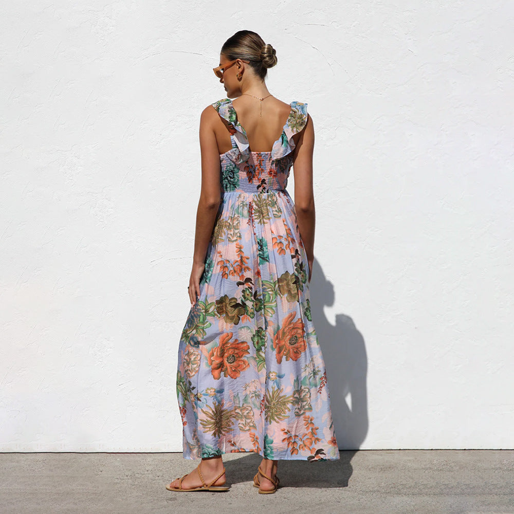 Damen Maxikleid mit Volantärmel und floralem Design R&B
